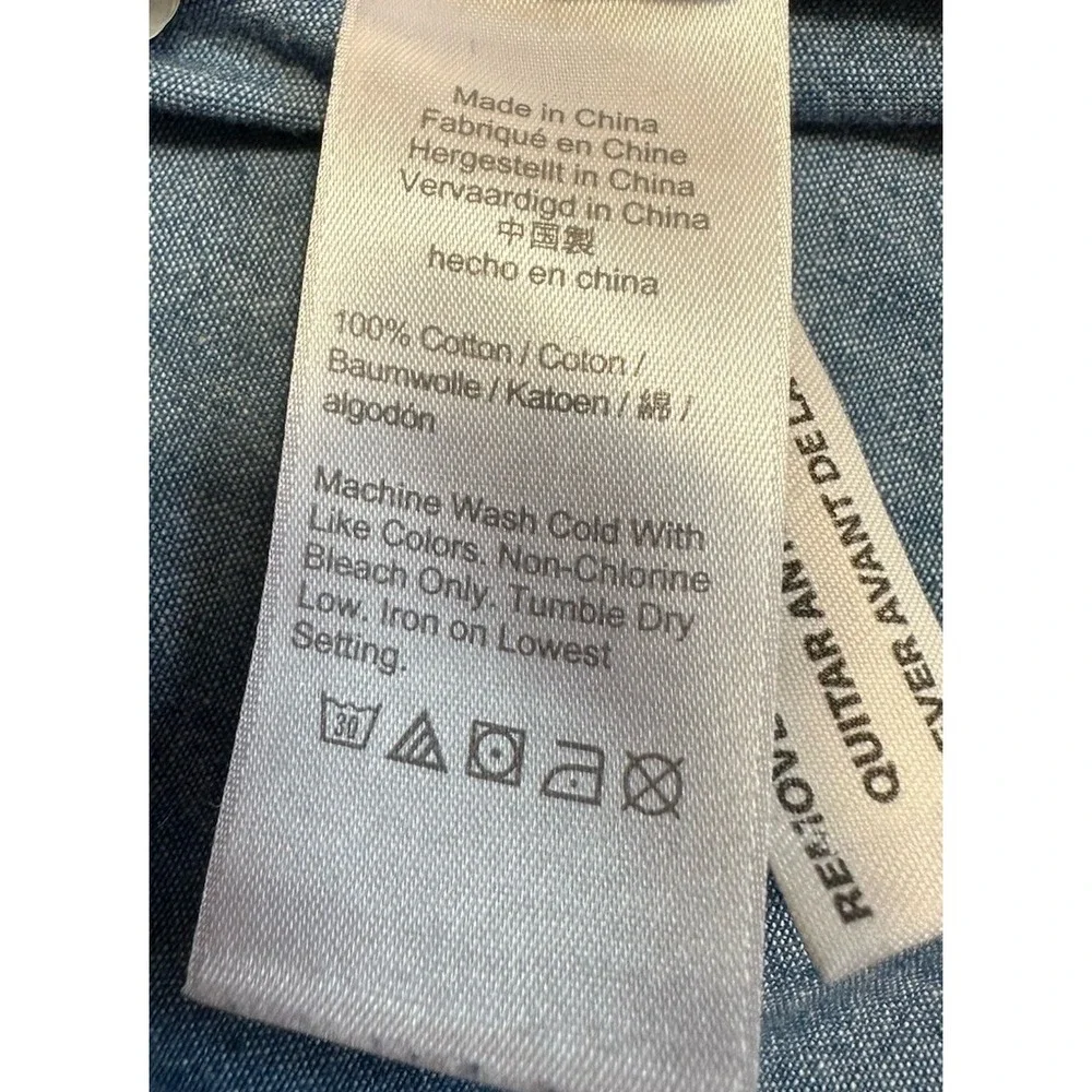 J Crew Classic Fit Ruffle Neck Chambray Shirt Women 8 Blue 100% Cotton Button Up